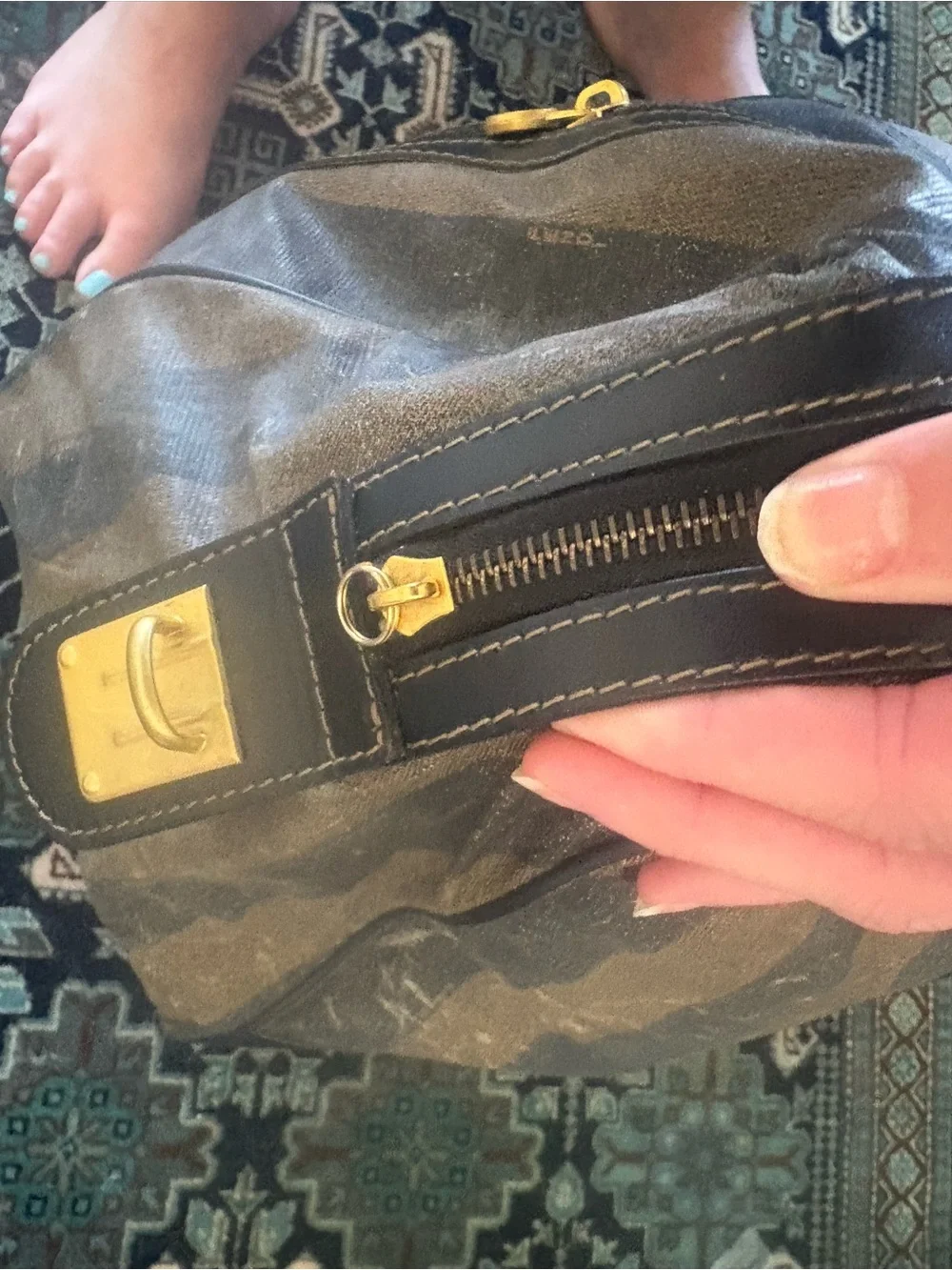 Fendi Striped Pequin Canvas /w Black Leather Duffel Bag